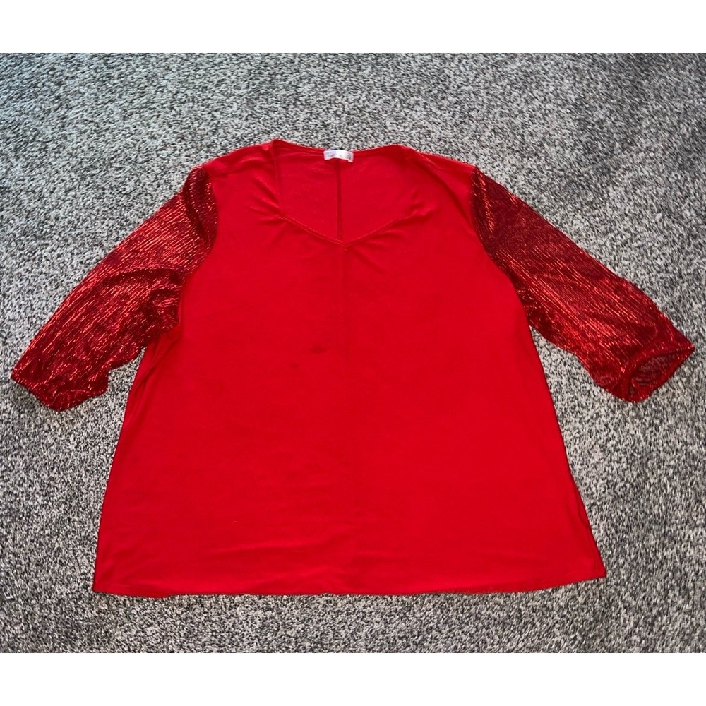 98th and Madison Women's Red Shiny sheer quarter sleeves top‎ size 3x